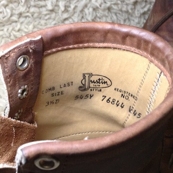 VINTAGE Justin Kiltie Roper boots, 3 1/2D BROWN leather, Fringe, Grunge, Cowgirl - Picture 8 of 9